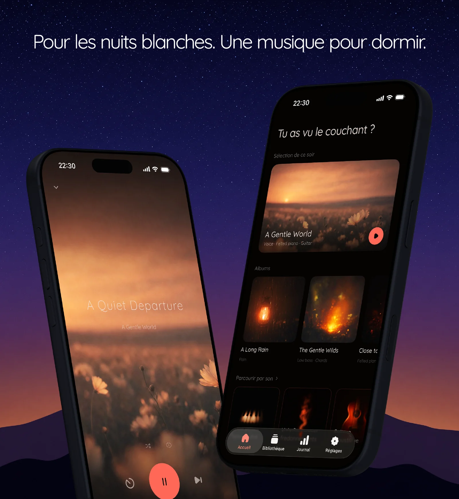 L'écran d'accueil de Lumilee, avec la sélection du soir et les albums.